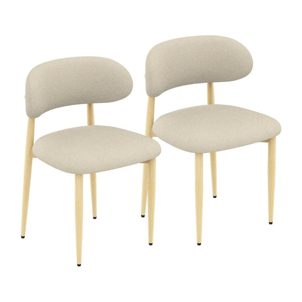 English Elm Dining Chair Set with Chenille Cushion Wood Veneer Back and Steel Legs for Modern Homes Cream Lamb Wool W3316P512159