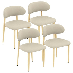 English Elm Dining Chair Set of 4 with Chenille Cushion Wood Veneer Back and Steel Legs Cream Lamb Wool W3316P512160