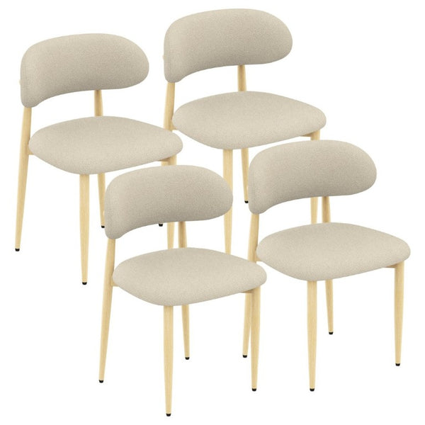 English Elm Dining Chair Set of 4 with Chenille Cushion Wood Veneer Back and Steel Legs Cream Lamb Wool W3316P512160