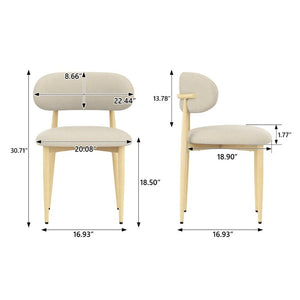 English Elm Dining Chair Set of 4 with Chenille Cushion Wood Veneer Back and Steel Legs Cream Lamb Wool W3316P512160