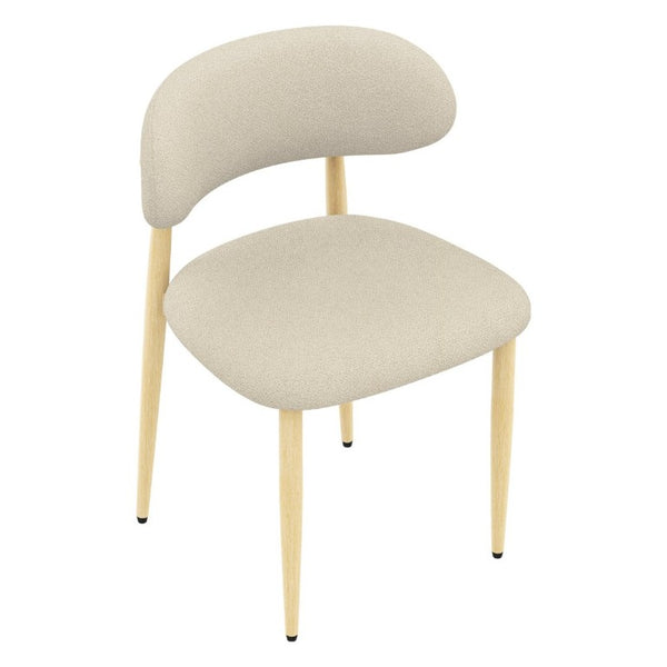 English Elm Dining Chair Set of 4 with Chenille Cushion Wood Veneer Back and Steel Legs Cream Lamb Wool W3316P512160