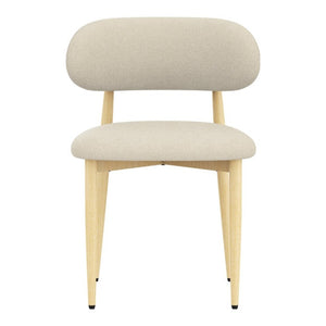 English Elm Dining Chair Set of 4 with Chenille Cushion Wood Veneer Back and Steel Legs Cream Lamb Wool W3316P512160