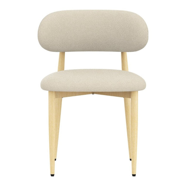English Elm Dining Chair Set of 4 with Chenille Cushion Wood Veneer Back and Steel Legs Cream Lamb Wool W3316P512160