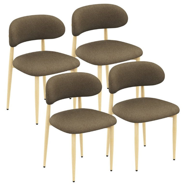 English Elm Dining Chair Set of 4 with Chenille Cushion Wood Veneer Back and Steel Legs Coffee Lamb Wool W3316P512162