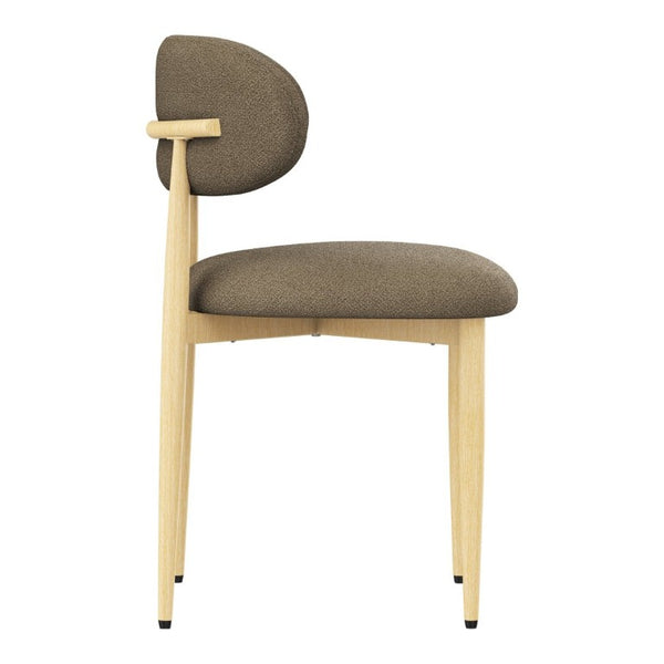 English Elm Dining Chair Set of 4 with Chenille Cushion Wood Veneer Back and Steel Legs Coffee Lamb Wool W3316P512162