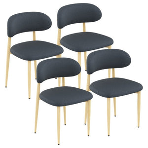 English Elm Dining Chair Set of 4 with Chenille Cushion Wood Veneer Back and Steel Legs Blue Chenille - A W3316P531380