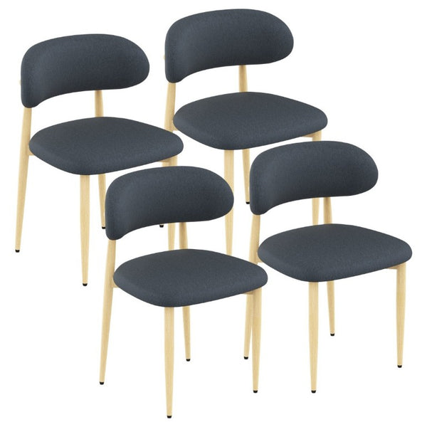 English Elm Dining Chair Set of 4 with Chenille Cushion Wood Veneer Back and Steel Legs Blue Chenille - A W3316P531380