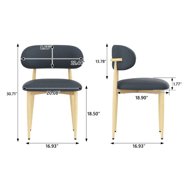 English Elm Dining Chair Set of 4 with Chenille Cushion Wood Veneer Back and Steel Legs Blue Chenille - A W3316P531380