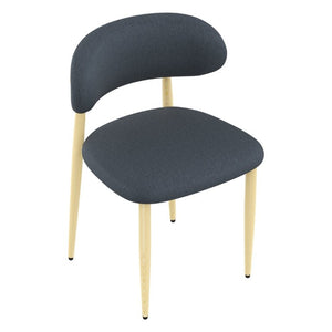 English Elm Dining Chair Set of 4 with Chenille Cushion Wood Veneer Back and Steel Legs Blue Chenille - A W3316P531380