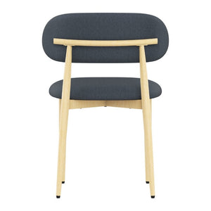 English Elm Dining Chair Set of 4 with Chenille Cushion Wood Veneer Back and Steel Legs Blue Chenille - A W3316P531380