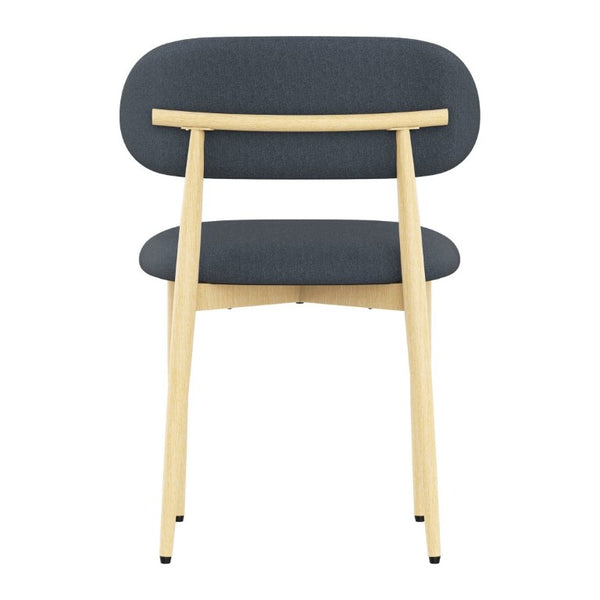 English Elm Dining Chair Set of 4 with Chenille Cushion Wood Veneer Back and Steel Legs Blue Chenille - A W3316P531380