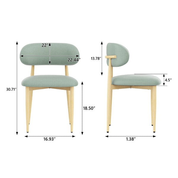 English Elm Dining Chair Set with Chenille Cushion Wood Veneer Back and Steel Legs for Modern Homes Green Chenille - A W3316P531381