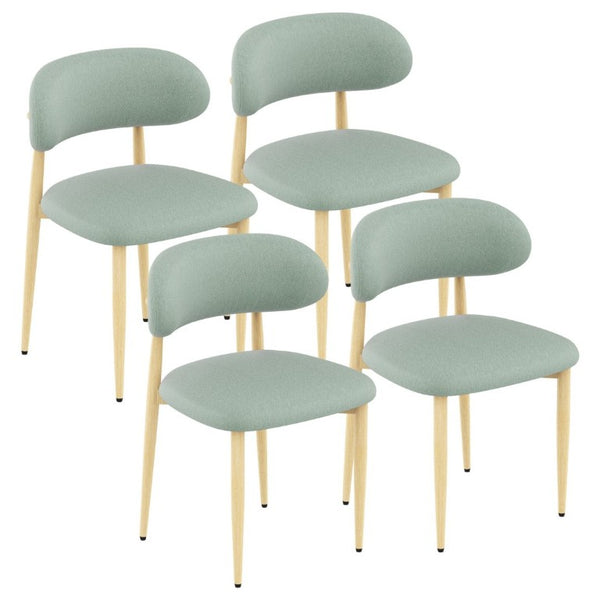 English Elm Dining Chair Set of 4 with Chenille Cushion Wood Veneer Back and Steel Legs Green Chenille - A W3316P531382