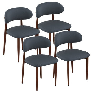English Elm Dining Chair Set of 4 with Chenille Cushion Wood Veneer Back and Steel Legs Blue Chenille - B W3316P531384