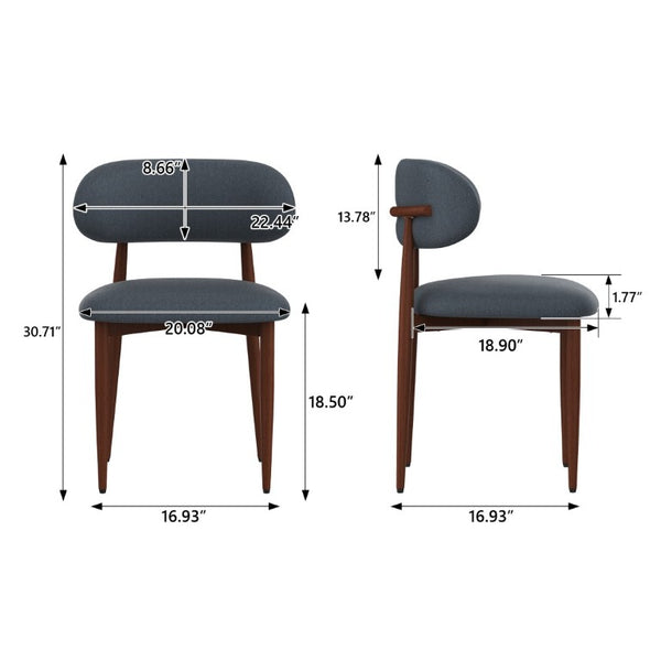 English Elm Dining Chair Set of 4 with Chenille Cushion Wood Veneer Back and Steel Legs Blue Chenille - B W3316P531384