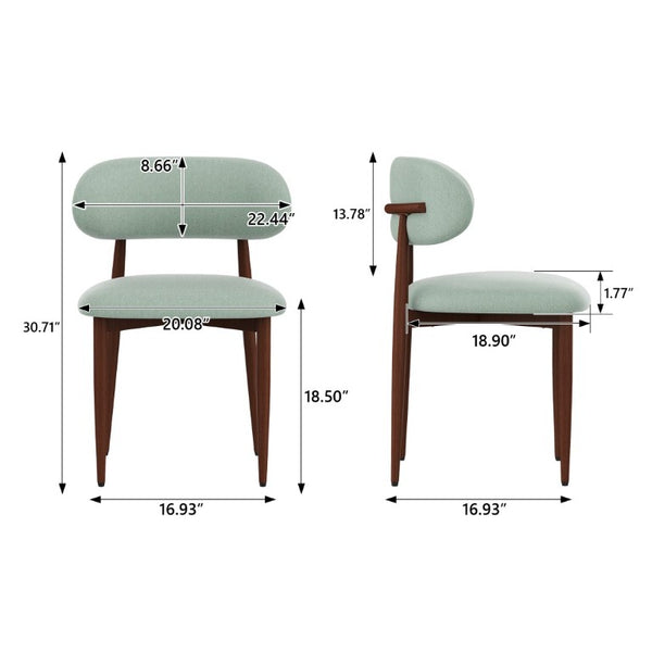English Elm Dining Chair Set of 4 with Chenille Cushion Wood Veneer Back and Steel Legs Green Chenille - B W3316P531386