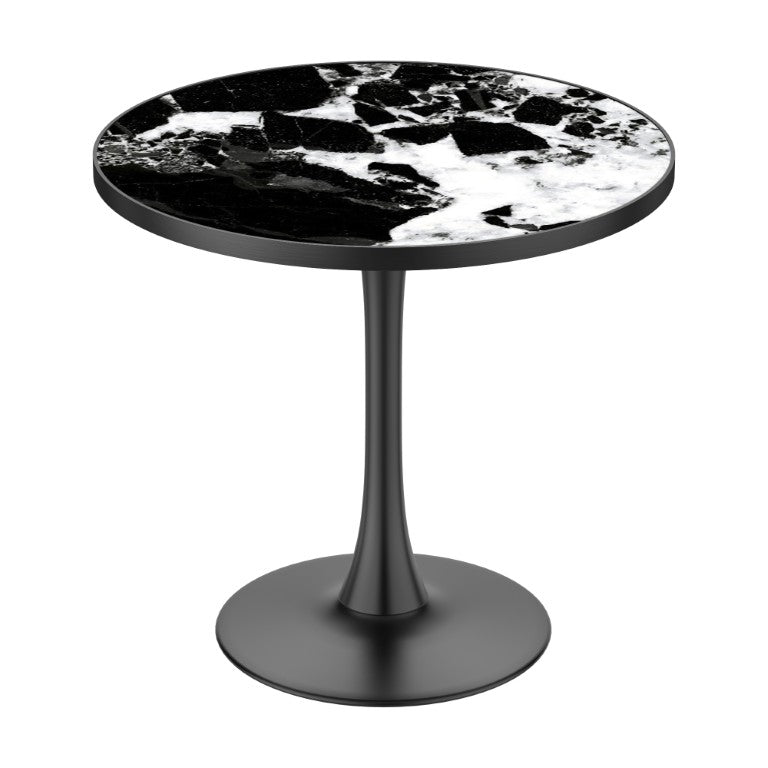 English Elm 31.5 Inch Round Tulip Pedestal Table Sintered Stone Marble Top Gold Base Indoor Outdoor Black - A W3316P540342