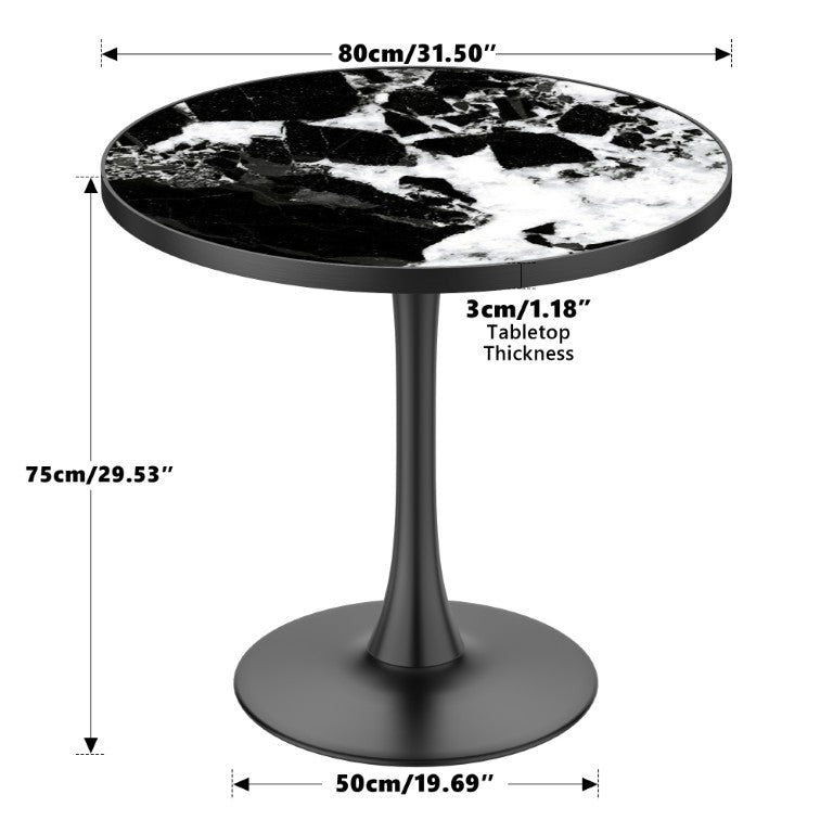 English Elm 31.5 Inch Round Tulip Pedestal Table Sintered Stone Marble Top Gold Base Indoor Outdoor Black - A W3316P540342