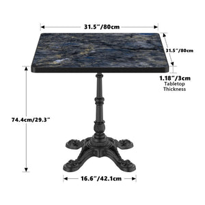 English Elm 31.5 Inch Square Outdoor Dining Table Sintered Stone Faux Marble Tulip Cast Iron Base W3316S00041
