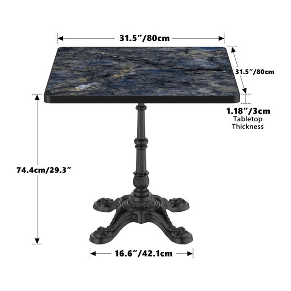 English Elm 31.5 Inch Square Outdoor Dining Table Sintered Stone Faux Marble Tulip Cast Iron Base W3316S00041