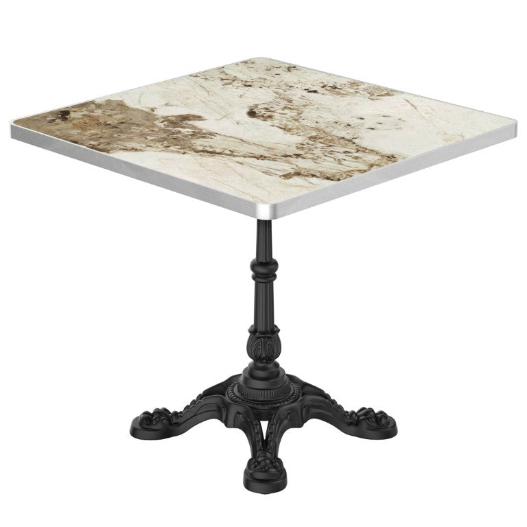 English Elm 31.5 Square Sintered Stone Outdoor Dining Table Marble Print Cast Iron Pedestal Base W3316S00042