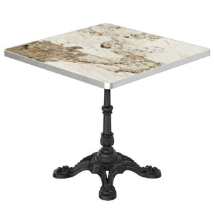 English Elm 31.5 Square Sintered Stone Outdoor Dining Table Marble Print Cast Iron Pedestal Base W3316S00042