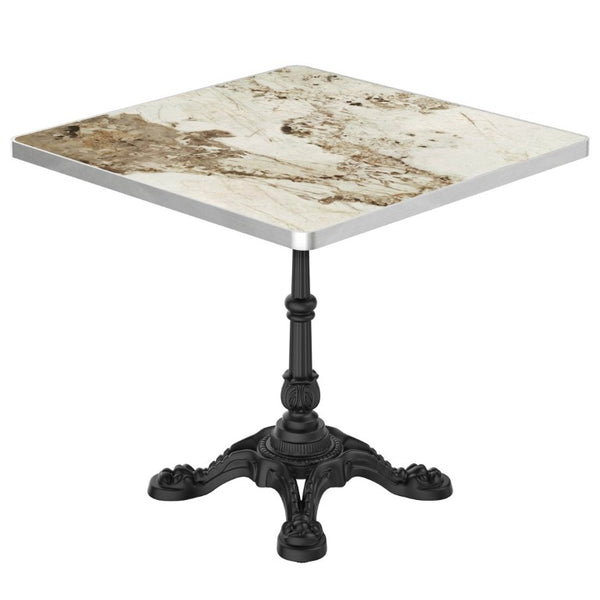 English Elm 31.5 Square Sintered Stone Outdoor Dining Table Marble Print Cast Iron Pedestal Base W3316S00042