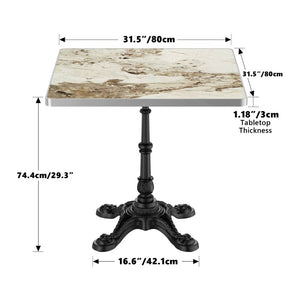 English Elm 31.5 Square Sintered Stone Outdoor Dining Table Marble Print Cast Iron Pedestal Base W3316S00042