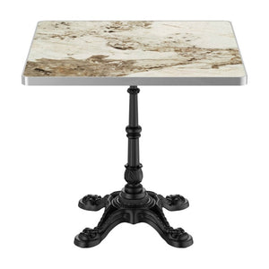 English Elm 31.5 Square Sintered Stone Outdoor Dining Table Marble Print Cast Iron Pedestal Base W3316S00042