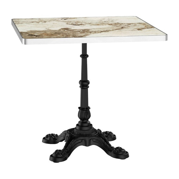 English Elm 31.5 Square Sintered Stone Outdoor Dining Table Marble Print Cast Iron Pedestal Base W3316S00042