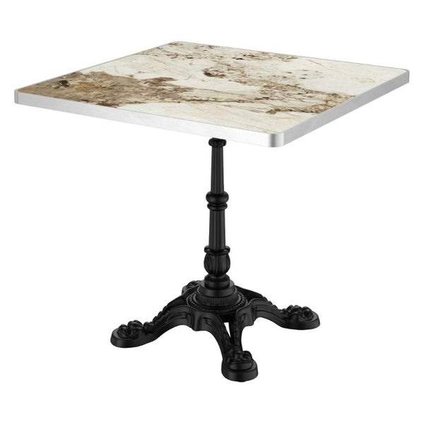 English Elm 31.5 Square Sintered Stone Outdoor Dining Table Marble Print Cast Iron Pedestal Base W3316S00042