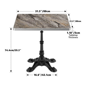 English Elm 31.5 Inch Square Outdoor Sintered Stone Tulip Table Marble Finish Cast Iron Base W3316S00043