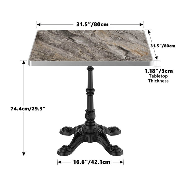 English Elm 31.5 Inch Square Outdoor Sintered Stone Tulip Table Marble Finish Cast Iron Base W3316S00043