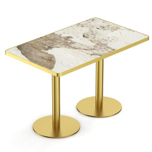 English Elm 47.24Tulip Sintered Stone Marble Top Dining Table Brushed Steel Pedestal Base Seats Six White W3316S00044