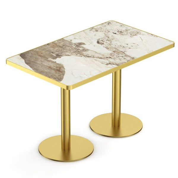 English Elm 47.24Tulip Sintered Stone Marble Top Dining Table Brushed Steel Pedestal Base Seats Six White W3316S00044
