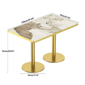 English Elm 47.24Tulip Sintered Stone Marble Top Dining Table Brushed Steel Pedestal Base Seats Six White W3316S00044