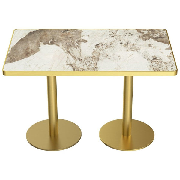 English Elm 47.24Tulip Sintered Stone Marble Top Dining Table Brushed Steel Pedestal Base Seats Six White W3316S00044