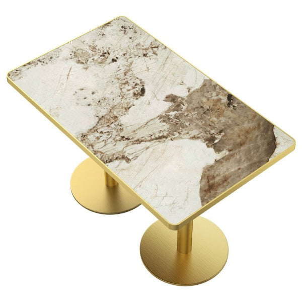 English Elm 47.24Tulip Sintered Stone Marble Top Dining Table Brushed Steel Pedestal Base Seats Six White W3316S00044