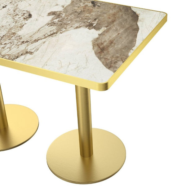 English Elm 47.24Tulip Sintered Stone Marble Top Dining Table Brushed Steel Pedestal Base Seats Six White W3316S00044