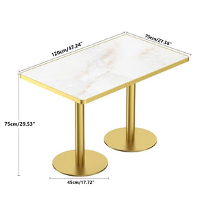 English Elm 47.24Tulip Sintered Stone Marble Top Dining Table Brushed Steel Pedestal Base Seats Six White+Gold W3316S00045