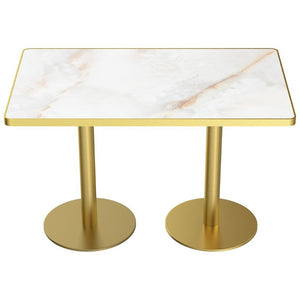 English Elm 47.24Tulip Sintered Stone Marble Top Dining Table Brushed Steel Pedestal Base Seats Six White+Gold W3316S00045