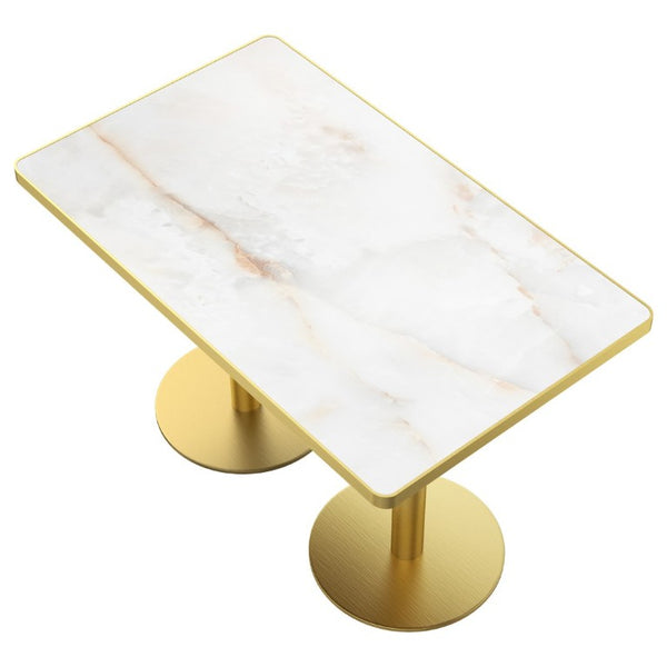 English Elm 47.24Tulip Sintered Stone Marble Top Dining Table Brushed Steel Pedestal Base Seats Six White+Gold W3316S00045