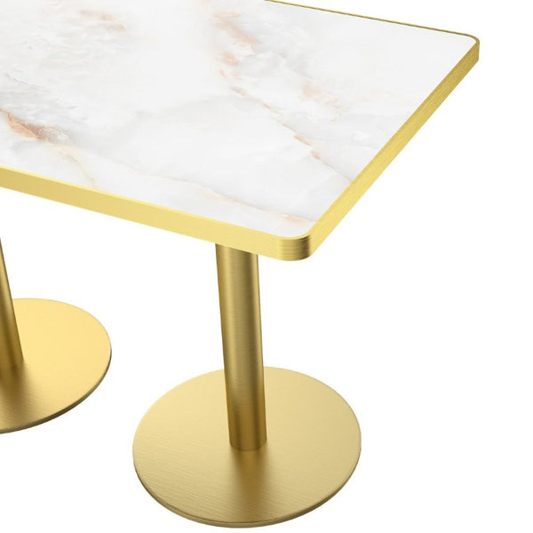 English Elm 47.24Tulip Sintered Stone Marble Top Dining Table Brushed Steel Pedestal Base Seats Six White+Gold W3316S00045
