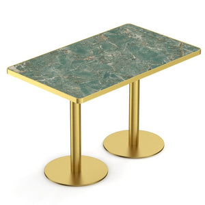 English Elm 47.24Tulip Sintered Stone Marble Top Dining Table Brushed Steel Pedestal Base Seats Six Green W3316S00046