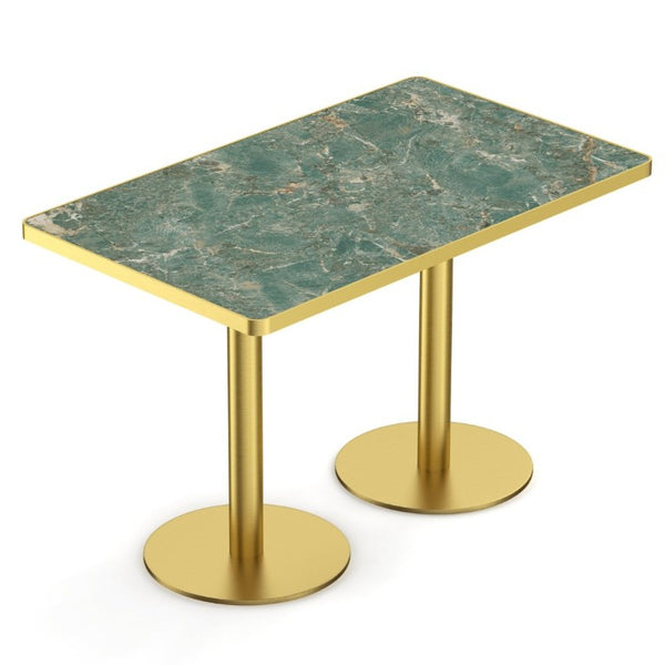 English Elm 47.24Tulip Sintered Stone Marble Top Dining Table Brushed Steel Pedestal Base Seats Six Green W3316S00046