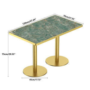 English Elm 47.24Tulip Sintered Stone Marble Top Dining Table Brushed Steel Pedestal Base Seats Six Green W3316S00046