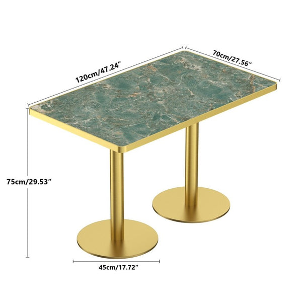 English Elm 47.24Tulip Sintered Stone Marble Top Dining Table Brushed Steel Pedestal Base Seats Six Green W3316S00046