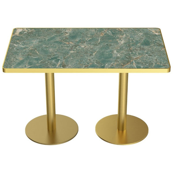 English Elm 47.24Tulip Sintered Stone Marble Top Dining Table Brushed Steel Pedestal Base Seats Six Green W3316S00046