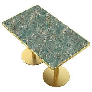 English Elm 47.24Tulip Sintered Stone Marble Top Dining Table Brushed Steel Pedestal Base Seats Six Green W3316S00046