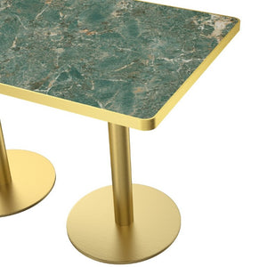 English Elm 47.24Tulip Sintered Stone Marble Top Dining Table Brushed Steel Pedestal Base Seats Six Green W3316S00046